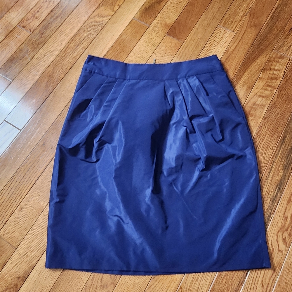 Banana Republic Pencil Skirt Pleat Front Back Zip Classic Pockets Blue 4